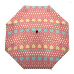 Umbrellas Valentine'S Day Theme Heart Pattern Rain Foldable Umbrella For Women Males Eight Strands Sunny Fully-automatic