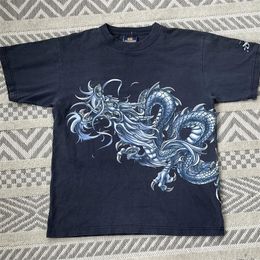 Streetwear T Shirt Y2K Hip Hop Retro Dragon Graphic Print Oversized Tshirt Mens Round Neck Cotton Short Sleeve Tops 240511