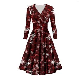 Casual Dresses Women's And Fashionable Christmas Printed Long Sleeved V-neck Sexy Dress