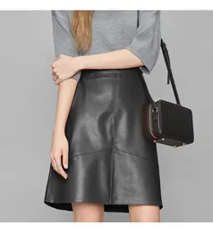 Skirts Sales.Women A-line Genuine Leather Half Skirt.OL Casual Sheepskin Skirts.black Quality.lady Fashion Skirt