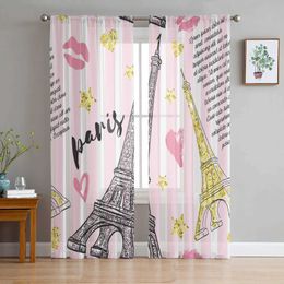 Window Treatments# Eiffel Tower Love Tulle Curtains for Bedroom Hall Living Room Decor Chiffon Curtain for Balcony Kitchen Home Drapes Y240517