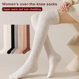 Women Socks Winter Warm Coral Fleece Over-knee High For Plush Home Sleep Floor Long Socking Solid Soft Thigh Fun Sock