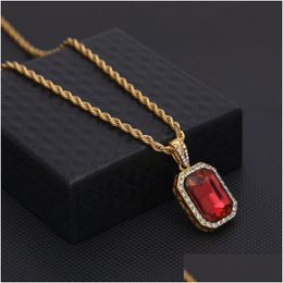 Pendant Necklaces Mens Mini Ruby Necklace Gold Cuban Link Chain Fashion Hip Hop Jewellery For Men Drop Delivery Pendants Dhueo