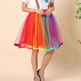 Skirts Women Rainbow Short Tutu Skirt Tulle Knee Length Long Adult Layered Christmas Halloween Cosplay Costumes Mesh