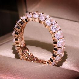 Rulalei Brand New Luxury Jewellery 925 Sterling Silver&Rose Gold Fill Oval Cut White Topaz CZ Diamond Gemstones Women Wedding Band Ring G 275e