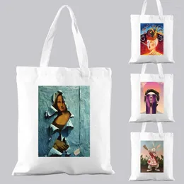 Shopping Bags Fashion Tote Handbag Canvas Bag Casual Shoulder Funny Pattern Print Commuter Reusable Folding White Storage Eco