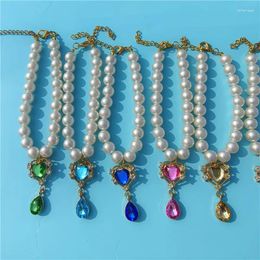Dog Collars Pet Pearl Collar Cat Necklace Pendant Rhinestone Heart Crystal Accessories Elegant Princess Cute Sweet Decoration