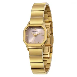 Armbanduhr Berny Gold Uhr für Frauen quadratisch rosa einfache kleine Zifferblatt Quarz Frauen Uhren Edelstahl Damen wasserdichte Armbanduhr