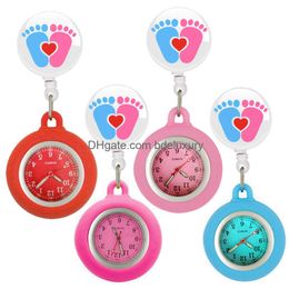 Pocket Watches Baby Care Heart Footprints Nurse Doctor Medicine Retractable Badge Reel Clips Clock For Hospital Medical Workers Drop D Otnld