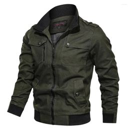 Men's Jackets Casual Solid Colour Jacket Zipper Pocket Stand Collar Large Coat Pure Cotton Thin Autumn Top
