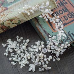 Hair Clips Wedding Tiara Bridal Headband Fashion Silver Colour Leaf Pearls Women Piece Girls Jewellery Handmade