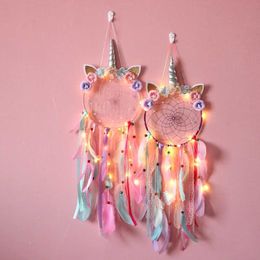 Decorative Objects Figurines Unicorn Dream Boho Girls Kawaii Room Christmas Home Wall Pink Dreamcatcher Decoration Bedroom Nursery Baby Gift H240516