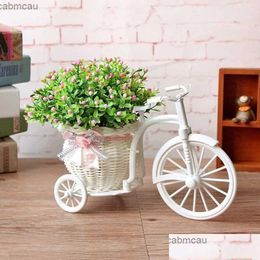 Vases White Bicycle Decorative Flower Basket Wedding Decoration Plastic Tricycle Design Pot Storage Party Drop Delivery Home Garden Dhryf
