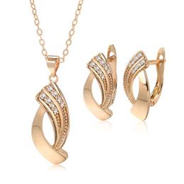 Wedding Jewellery Sets Kinel Hot Trend Smooth Pendant Earrings Necklace Set 585 Rose Gold Simple Geometry Natural Zircon Womens Daily Exquisite