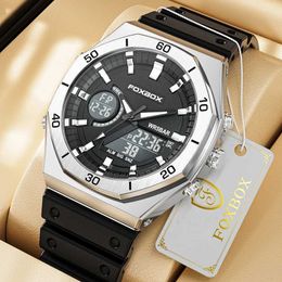 Wristwatches LIGE Sports Military Mens Watch Dual Display Silicone Strap Quartz Watch Mens Casual Fashion Waterproof Luminous Timing CodeL2304