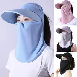 Wide Brim Hats Women Big Empty Top Hat With Silk Neck Cover Mask Sun Protection Visors Sunscreen Fisherman Fishing Cap