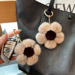 Key chain sunflower simple mink hair Cherry Blossom lovely Plush net red ins car bag Pendant 345E