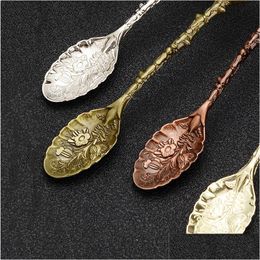 Coffee Scoops Vintage Crystal Head Royal Style Zinc Alloy Carved Mini Fruit Dessert Tea Ice Cream Spoon Mugs Retro Stirring Kitchen Se Otutl