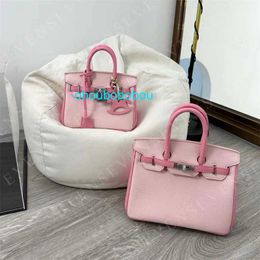 Bk Genuine Leather Handbag 2024 New Pink Litchi Pattern Colour Block Bag Fashionable and Versatile Genuine Leather Womens Bag Single Shoulder have logo OHTE