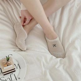 Women Socks Embroidery Bowknot Cotton Sweet Bow Breathable Invisible Anti Drop Heel Hosiery Balletcore Boat Daily