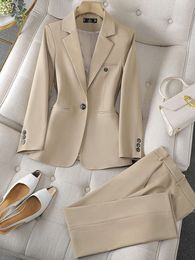 Causal Blazer for Women Office Wear Elegant Ladies Long Sleeve Single Button Jacket 2 Pieces Set Chic Fashion Pant Suits