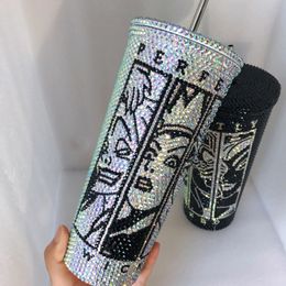 Personalized Rhinestone Tumbler with Straw Perfectly Wicked Bling Thermos Custom Name Stainless Steel Water Bottle Gifts for Her 240507