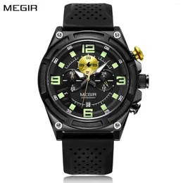 Wristwatches MEGIR Brand Quartz Men Watch Fashion Silicone Strap Casual Sport Large Dial Chronograph Luminous Hands Date Clock