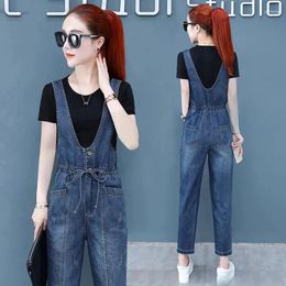 Women's Two Piece Pants Jumpsuit Jeans Rompers Spring Autumn Korean Slim Denim Overalls Casual Shoulder Strap Fashion Female Fwo-Piece Sets