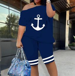 Women's Tracksuits Tracksuit Women Shorts Set Fashion Clothes Summer 2024 Boat Anchor Print Patchwork Casual Stretch Bodycon Two Piece