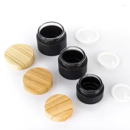 Decorative Figurines 8X 5/10/15/20/30/50G Black Glass Cream Jar Cosmetic Container Bambbo Lid Bottle Make Up Jars Travel