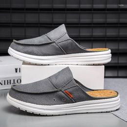 Casual Shoes 2024 Spring Men's Bun Half Tug Large Canvas Slippers With One Step