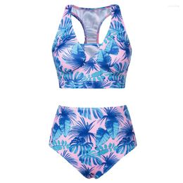 Women's Swimwear Jasambac Women Separated Swimsuit Cut-out Back Padded Swim Tops Briefs Floral Printed Brazilian Bathing Suit