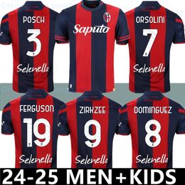 24 25 Bologna Mens Soccer Jerseys POSCH ORSOLINI DOMINGUEZ ZIRKZEE FERGUSON DE SILVESTRI BEUKEMA BARROW Home 2024 2025 Red Football Shirt Adult Uniforms