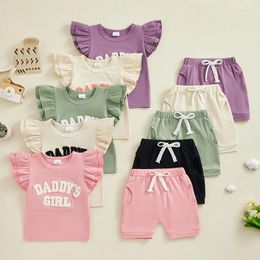 Clothing Sets Tregren 0-3Y Toddler Baby Girl Summer Outfits Sleeve Letter Embroidery Tops Solid Colour Shorts Set Infant Casual Clothes