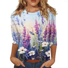 Women's T Shirts Tops Women 2024 3/4 Sleeve For Print Graphic Tees Blouses Casual Plus Basic Pullover Ropa Mujer