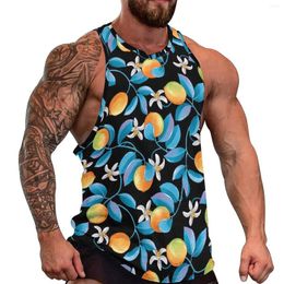 Men's Tank Tops Lemons Fruit Print Top Blue Leaves Vintage Summer Training Man's Custom Sleeveless Shirts Big Size