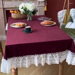 Table Cloth A136 French Tablecloth Spliced Lace Tassel High-end Velvet Red Home Coffee Rectangular