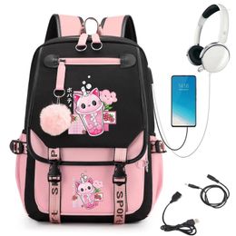 Backpack College Student School Bag Boba Milk Kawaii Bags Usb Charging Bagpack Travle Laptop Bookbag Primary Bookabg