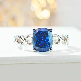 Cluster Rings Light Luxury 925 Silver Sapphire Blue Rectangular Cut Ring Set With High Carbon Diamonds To Create A Versatile Style