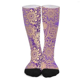 Women Socks Boho Mandala Stockings Men Purple And Gold Quality Trendy Cycling Anti-Slip Custom Gift