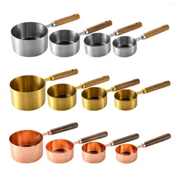 Measuring Tools 4Pcs Cup Set Stainless Steel Anti Scalding Wooden Handle For Milk Dry And Liquid Baking Water Oil