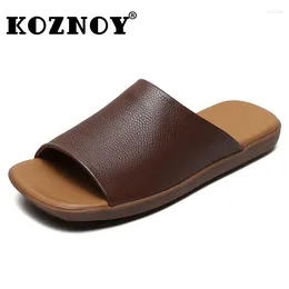 Slippers Koznoy 2.5cm Weave Genuine Leather Boots Comfy Women Sandas Rubber Hollow Ankle Flats Breathable Peep Toe Summer Shoes