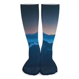 Women Socks Foggy Mountains Panorama Nature Landscape Harajuku Stockings Winter Anti-Slip Girls Comfortable Print Outdoor