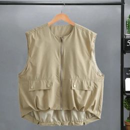 Women's Vests Women Vest Japanese Style Summer Cargo With Zipper Closure Round Neck Sleeveless Cardigan Solid Color For Casual