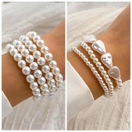 Charm Bracelets Korean Romantic Multi-layer Imitation Pearl Bracelet Fashion Elegant Wide For Women Wedding Party Jewelry Gift