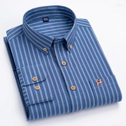 Men's Casual Shirts Men Fashion Shirt Long Sleeve Cotton Oxford Stripe One Pocket Regular Fit Button Business Dress Social M-6XL