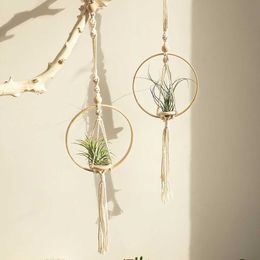 Decorative Objects Figurines Macrame Air Hanging Planter Flower Pots Boho Home Decor Rope Plant Holder Woven Basket Balcony Garden Bedroom Gift H240516