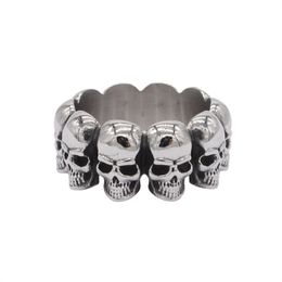 Retro Antique Silver Stainless Steel Ancient 10 Skeleton Skull Heads surrounding for men's rings punk rock gothic style