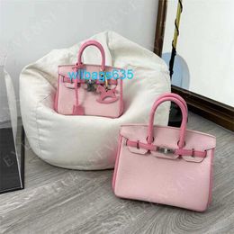 Genuine Leather Handbag Bk 2024 New Pink Litchi Pattern Colour Block Bag Fashionable and Versatile Genuine Leather Womens Bag Single Shoulder have logo HB7U