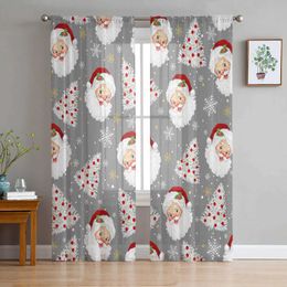 Window Treatments# Winter Grey Santa Claus Texture Tulle In Sheer Curtains For Living Room Kitchen Window Treatment Chiffon Curtain Blinds Y240517